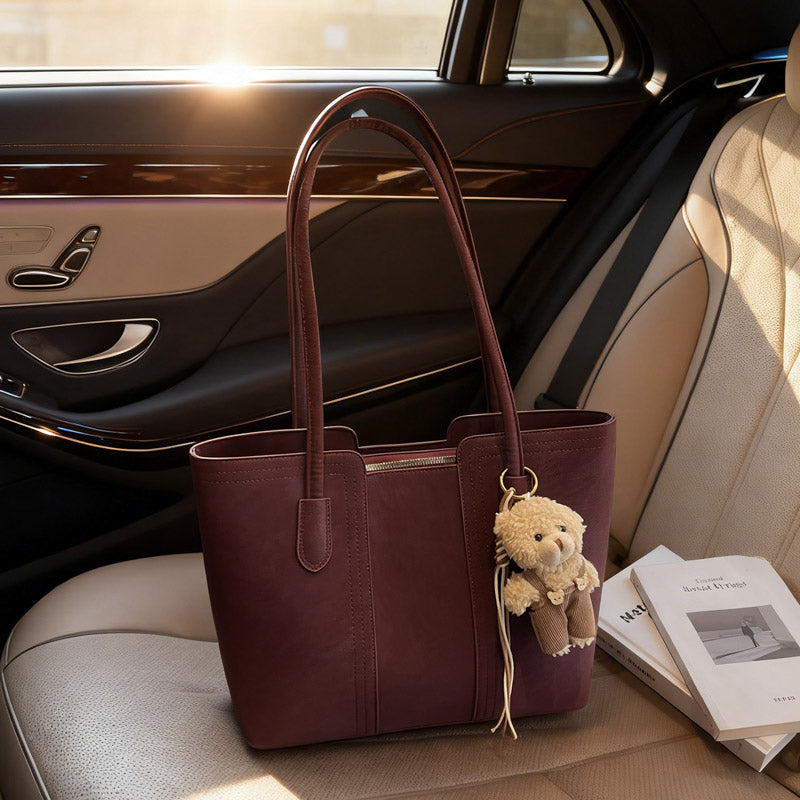 A shoulder bag exudes elegance.